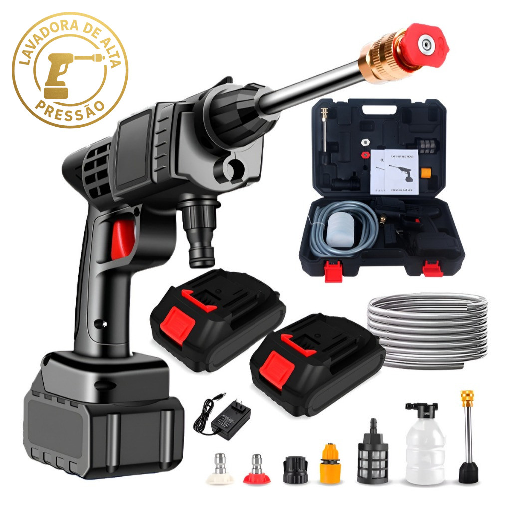 Lavadora Lava Jato Portátil Pressão 2 Baterias 48v Sem Fio Com Maleta mais Acessórios