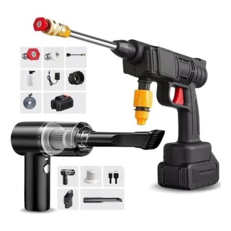 Kit Limpeza Automotiva 2 em 1 – Lava Ajato Portátil + Mini Aspirador de Pó Potente
