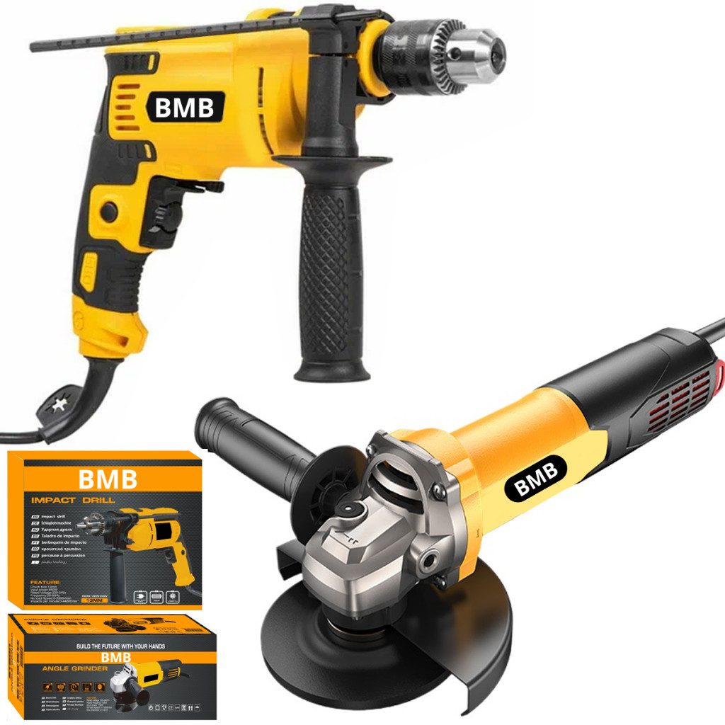 Kit Lixadeira Esmerilhadeira Angular Parafusadeira Furadeira de Impacto 13mm Com Caixa e acessórios