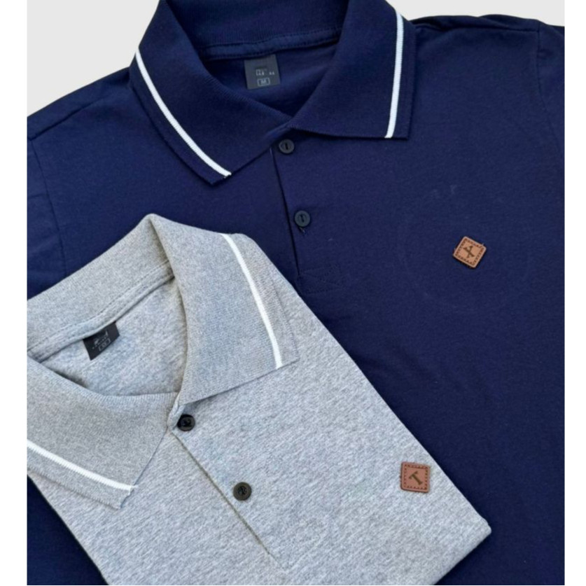 Kit 2 Camisas Polo Masculina 100% Algodão Lisa Básica malha fria  Várias Cores.