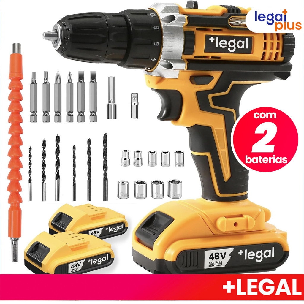Parafusadeira Profissional 26V/48V com 2 Baterias, Kit Completo + Estuche e Acessórios (46 Peças)