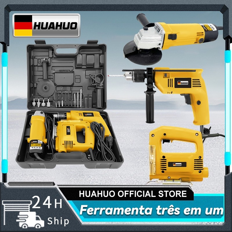 Kit3 Furadeira de impacto 850W/Lixadeira Esmerilhadeira 900W/Serra Tico Tico 750W/Presenteie uma mala + acessórios