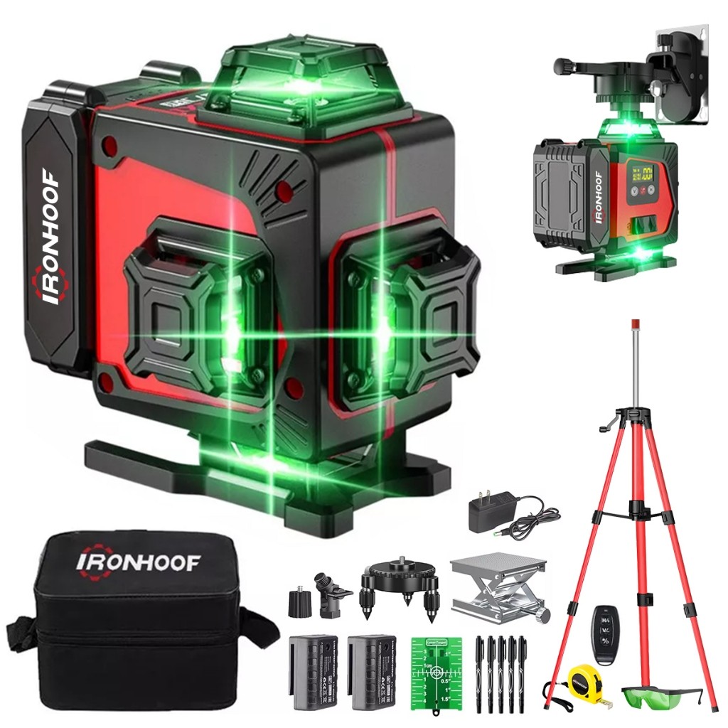 Nivel A Laser 16 Linhas Profissional Verde Nível Laser ​​PrecisãO 2 Baterias 30m Com Tripe