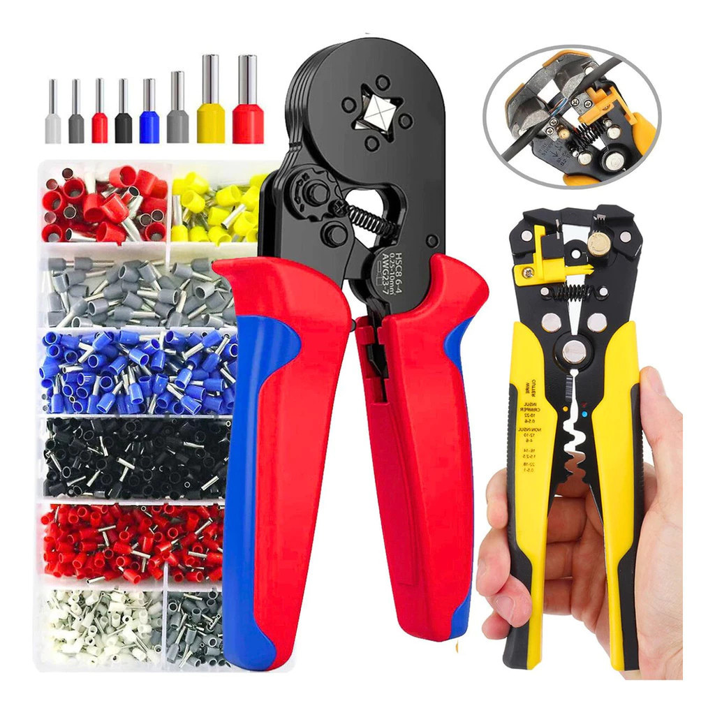 Kit Alicate Crimpar Descascador 1200 Terminais Ilhós Tubular