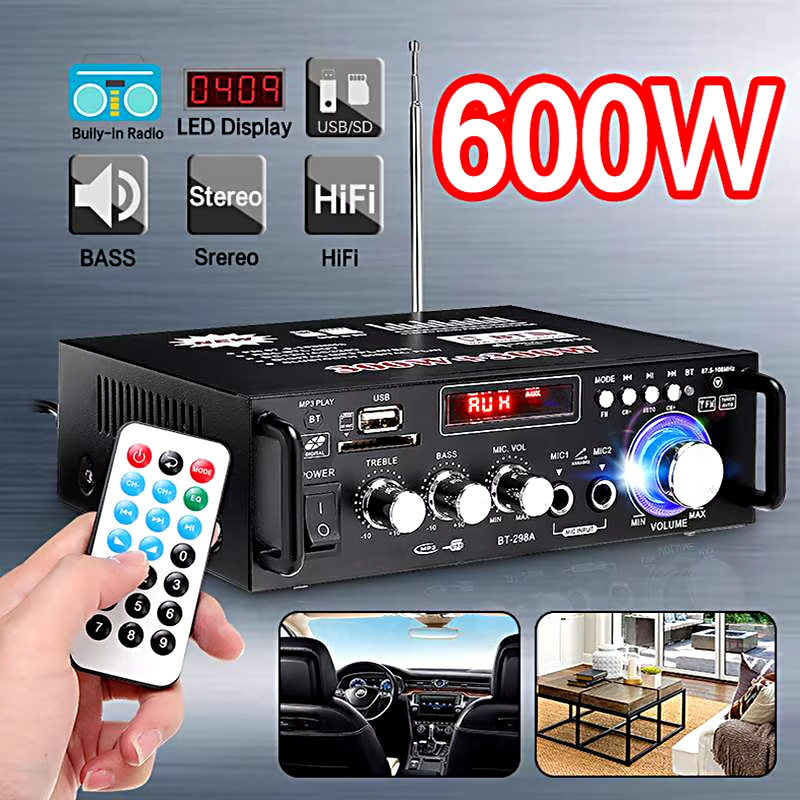 Super Amplificador 220v Bass  600W Bluetooth USB FM  FM AUX  SD Karaoke controle remoto Home Cinema