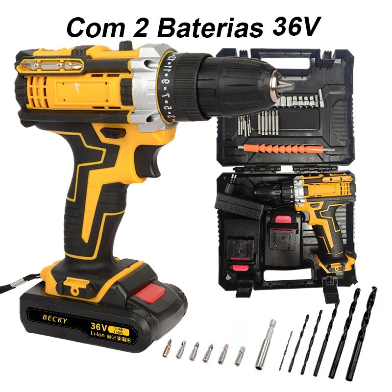 Parafusadeira Furadeira 36V 2 Baterias Com Maleta e Acessórios Completo