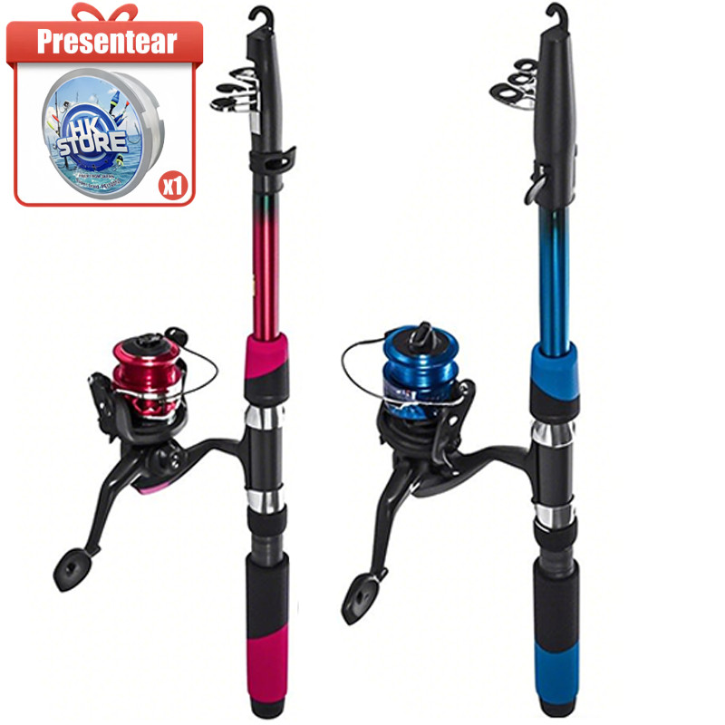 Kit 2 Varas De Pesca 60-120lbs Completo Com Carretel Esportes Ao Ar Livre Baixo Portátil Linha