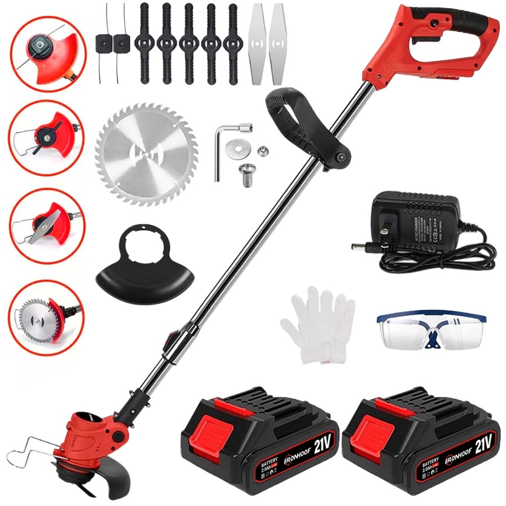 21v Cortador De Grama Elétrico Roçadeira Recarregável Com 2 Baterias 110/127/220V