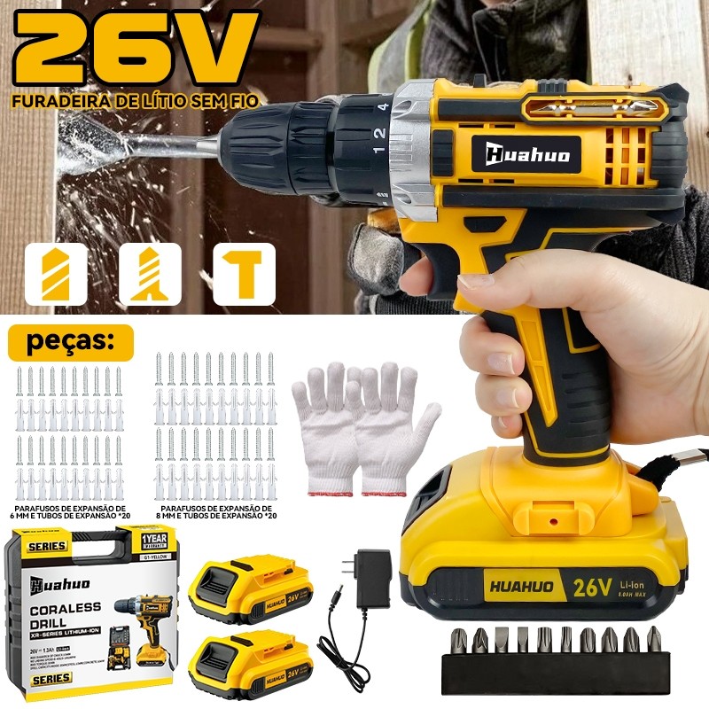 HUA HUO Parafusadeira A Bateria Furadeira Parafusadeira   Parafusadeira 21/21/16v 2 Baterias+Acessórios+maleta